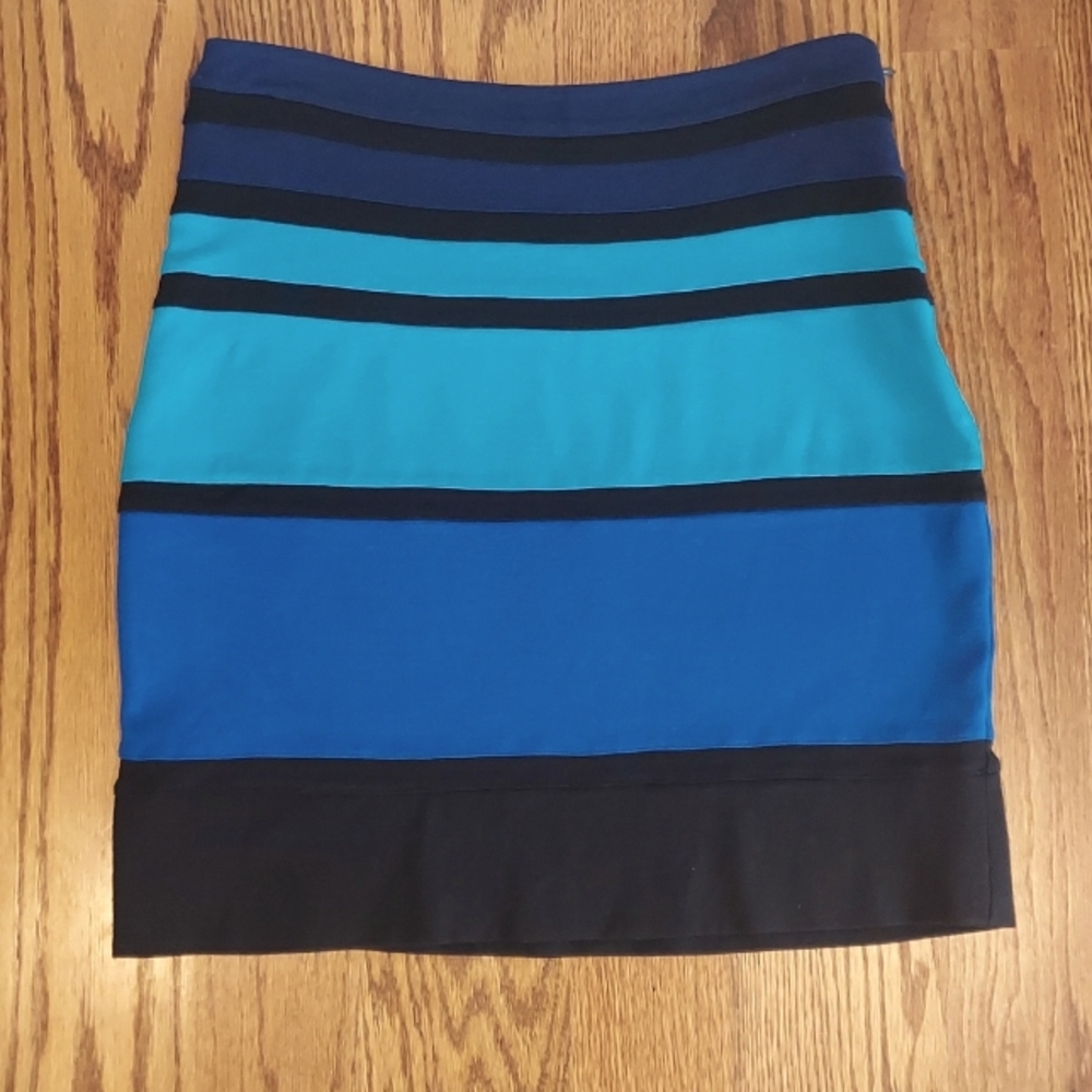 Express Womens Pencil Skirt Blue Navy Color Block Knee Length
